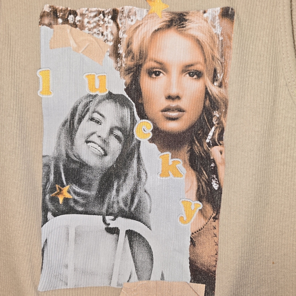Britney Spears Ribbed Sleeveless Tank Top, Small, Lucky, Y2k - Picture 2 of 5